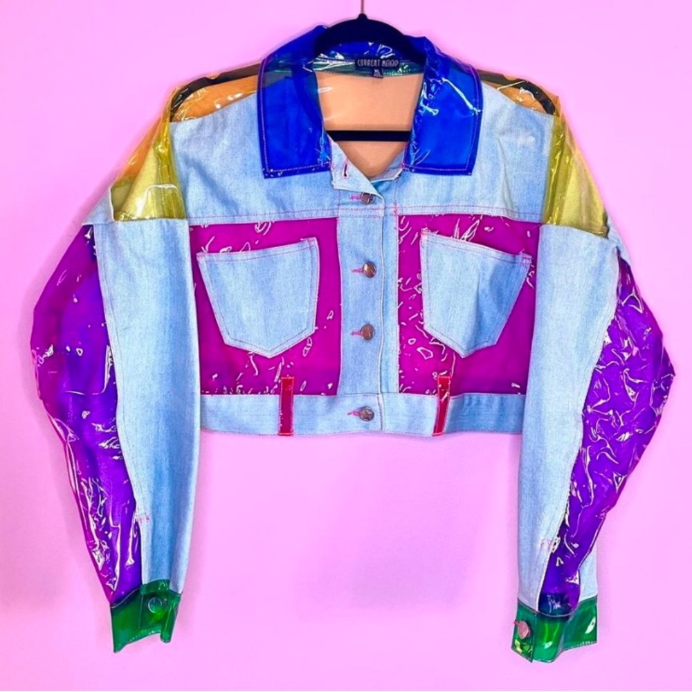 Current Mood color block vinyl denim jacket